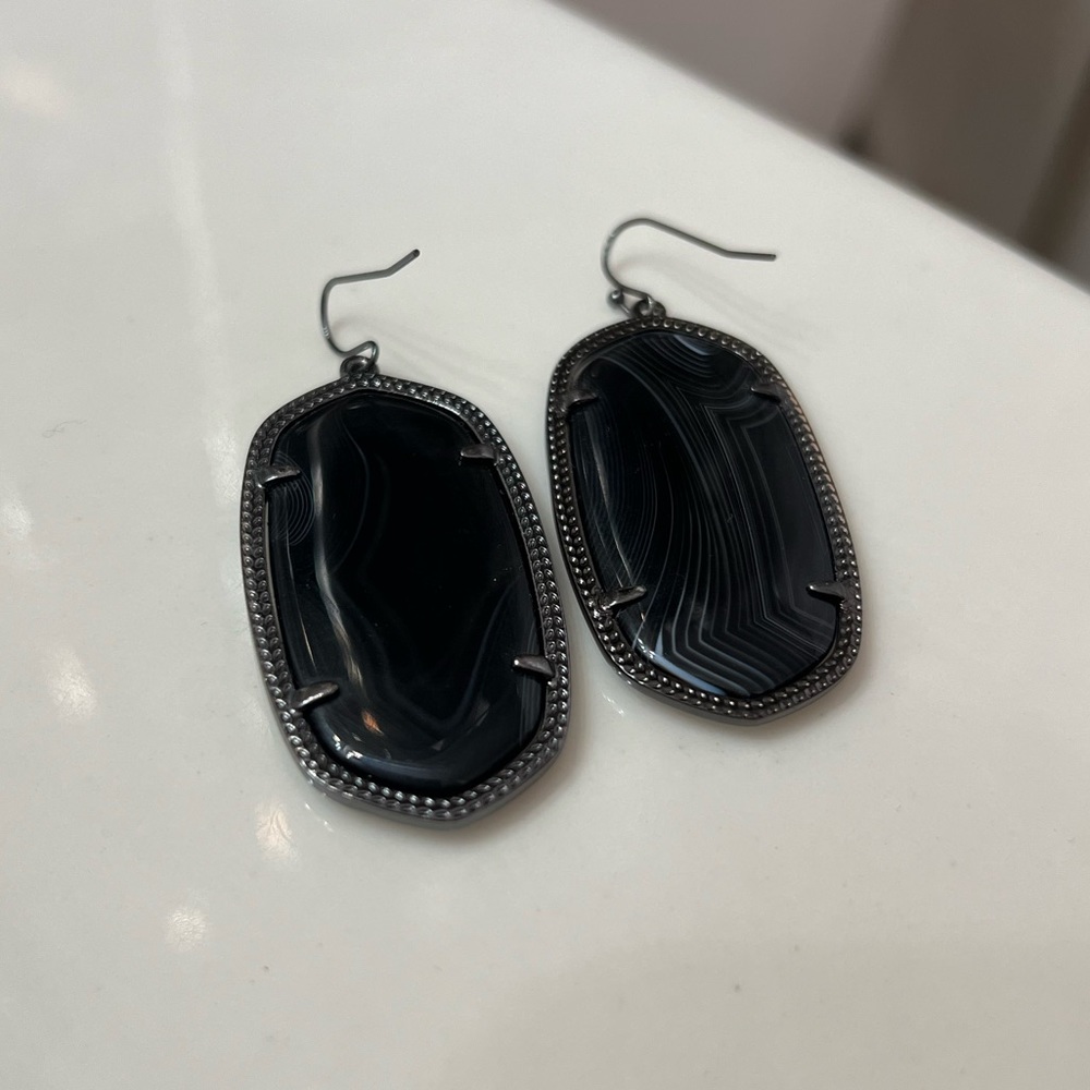 Kendra Scott Black Banded Agate Gunmetal Danielle Earrings
